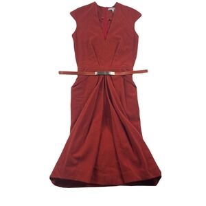 Kaufman Franco 021 Red Wool Sleeveless Dress w Belt Size 4/40 Excellent